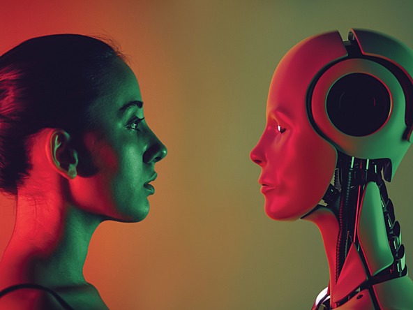 picture of woman facing a robot